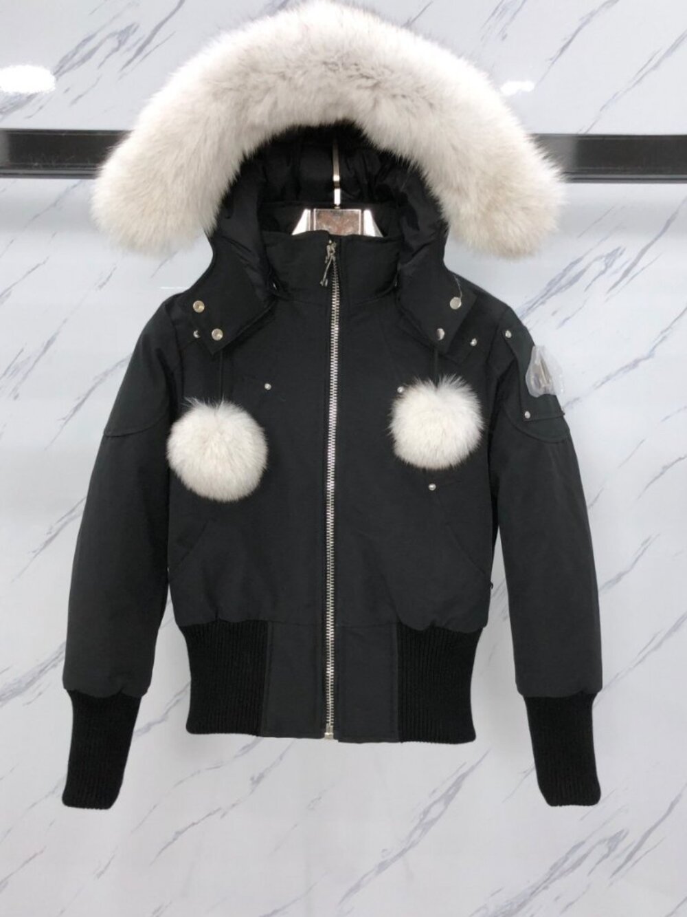 Moose Knuckles Black Cropped Bomber Parka